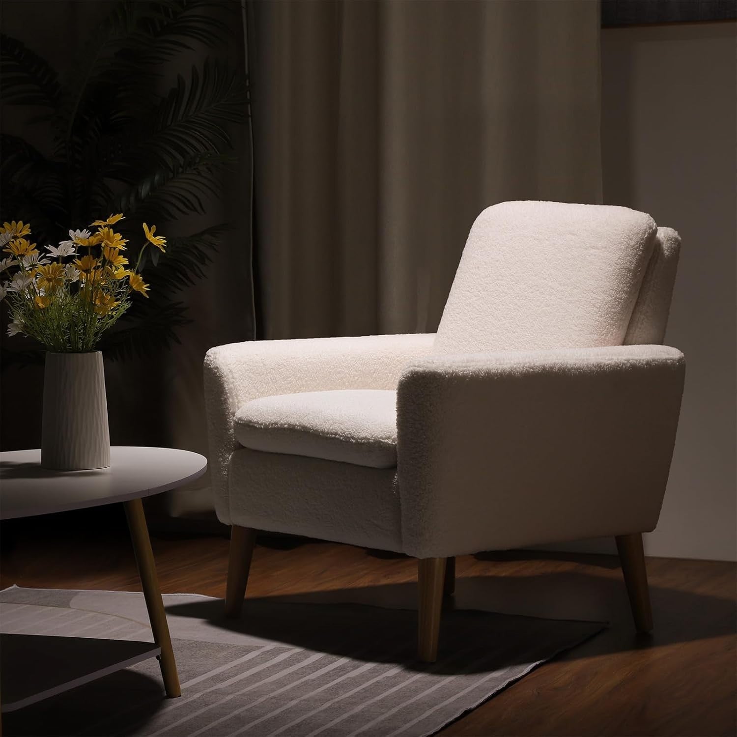 White Sherpa Accent Chair Comfy Armchair for Living Room Bedroom Office