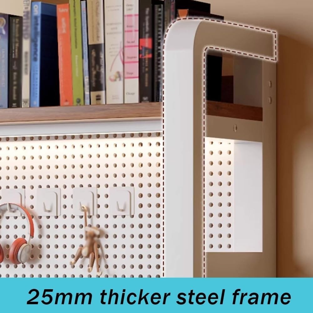 120cm White Desktop Bookshelf 2-Tier Desk Hutch Pegboard Storage Organizer Shelf