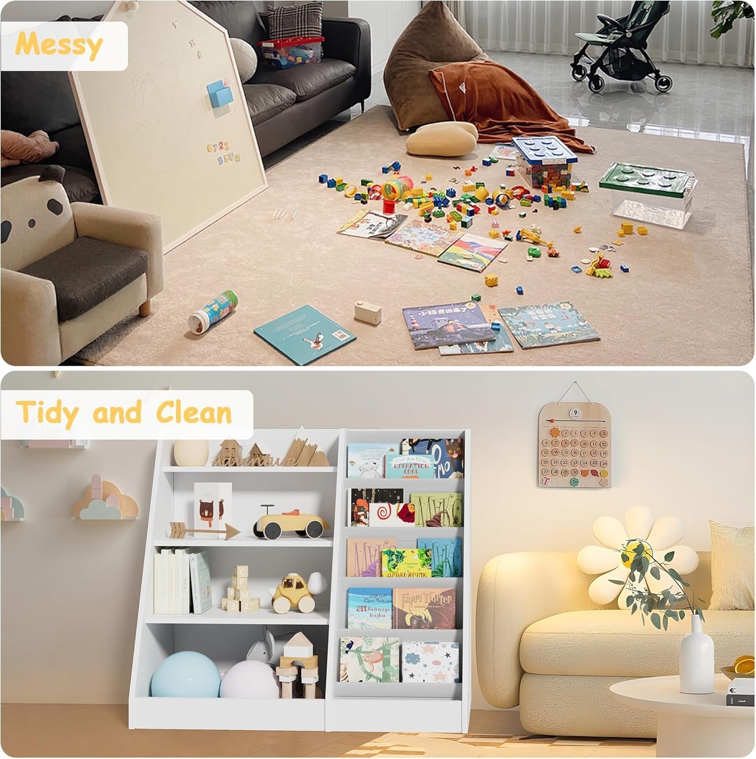 4-Tier Kids Bookshelf Wooden Storage Unit White 90x40x80cm Child Safe