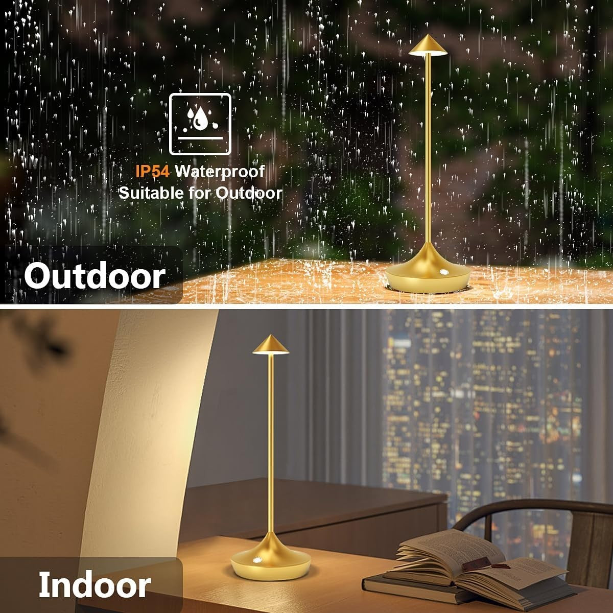 Rechargeable Cordless LED Table Lamps 2pcs Gold, Dimmable, Portable