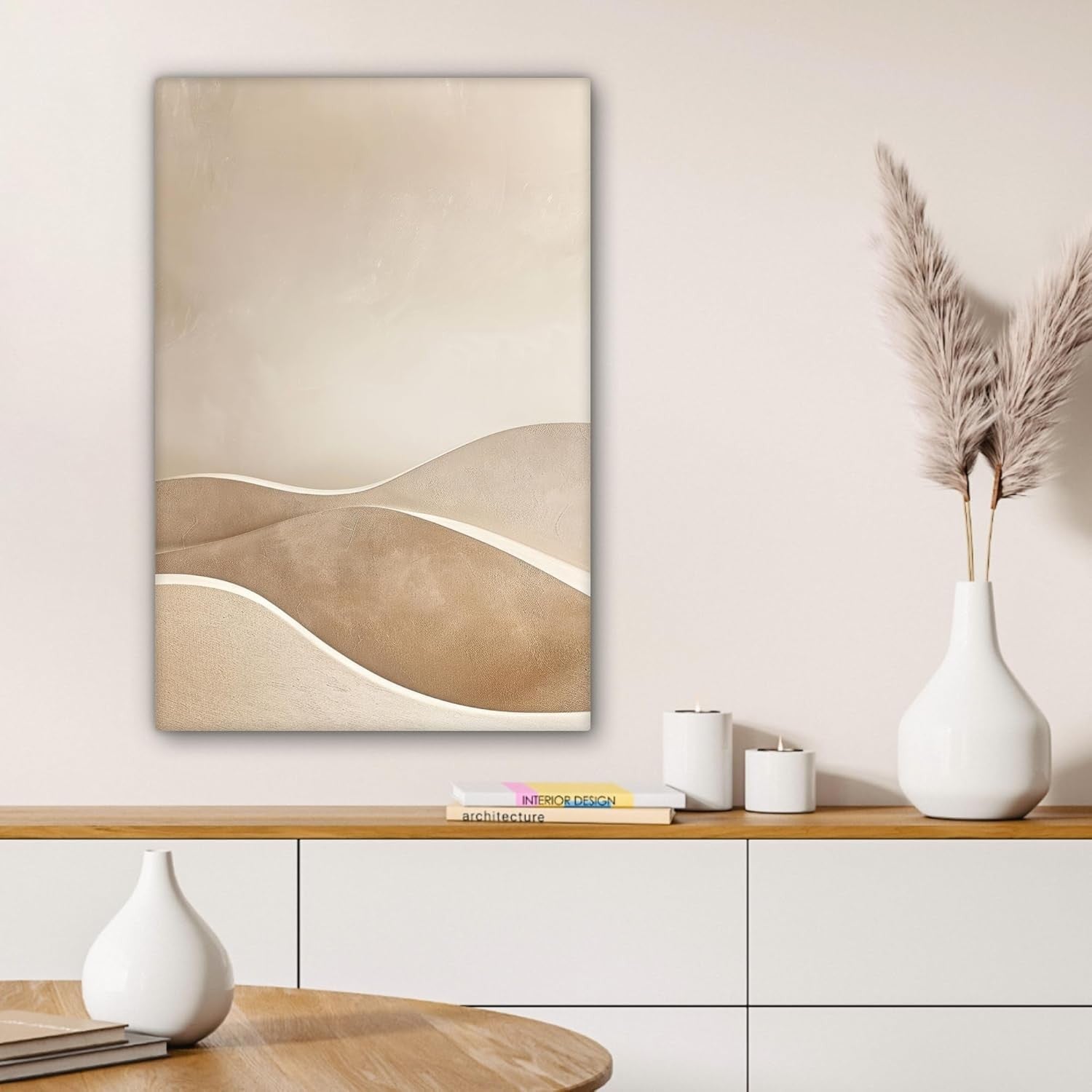 Beige Abstract Hills Canvas Wall Art 60x90cm Framed Decor