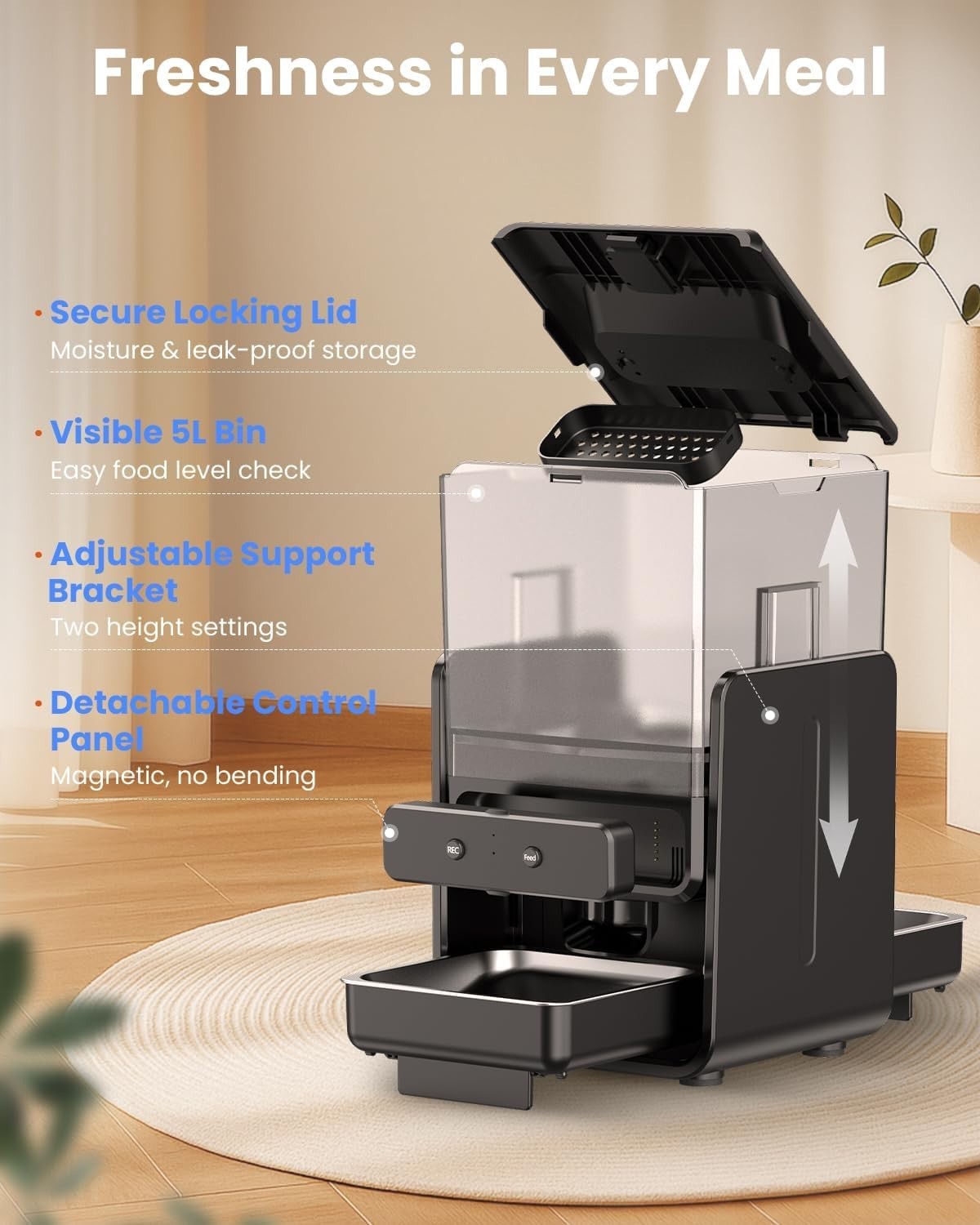 5G WiFi Automatic Cat Feeder for 2 Cats 5L Smart Dual Bowl Feeder