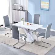 High Gloss White Dining Table Set with 4 Grey Chairs | Modern Extendable