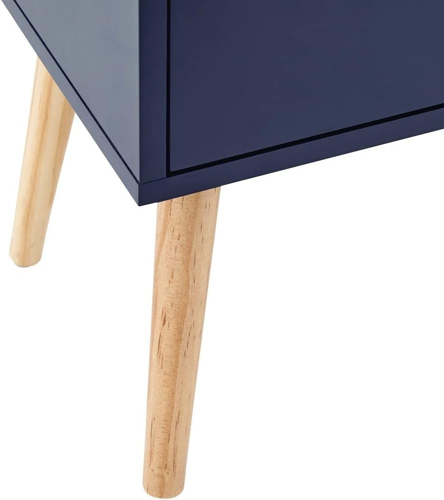 Set of 2 Blue Bedside Tables with 2 Drawers & Pine Legs | Scandinavian