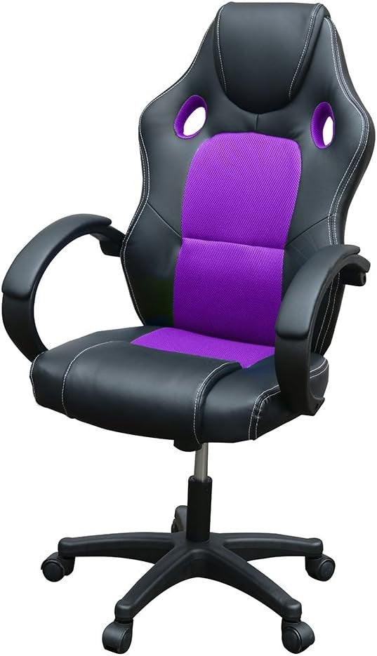 Racing Style Gaming Chair Purple PU Leather Ergonomic Swivel Desk