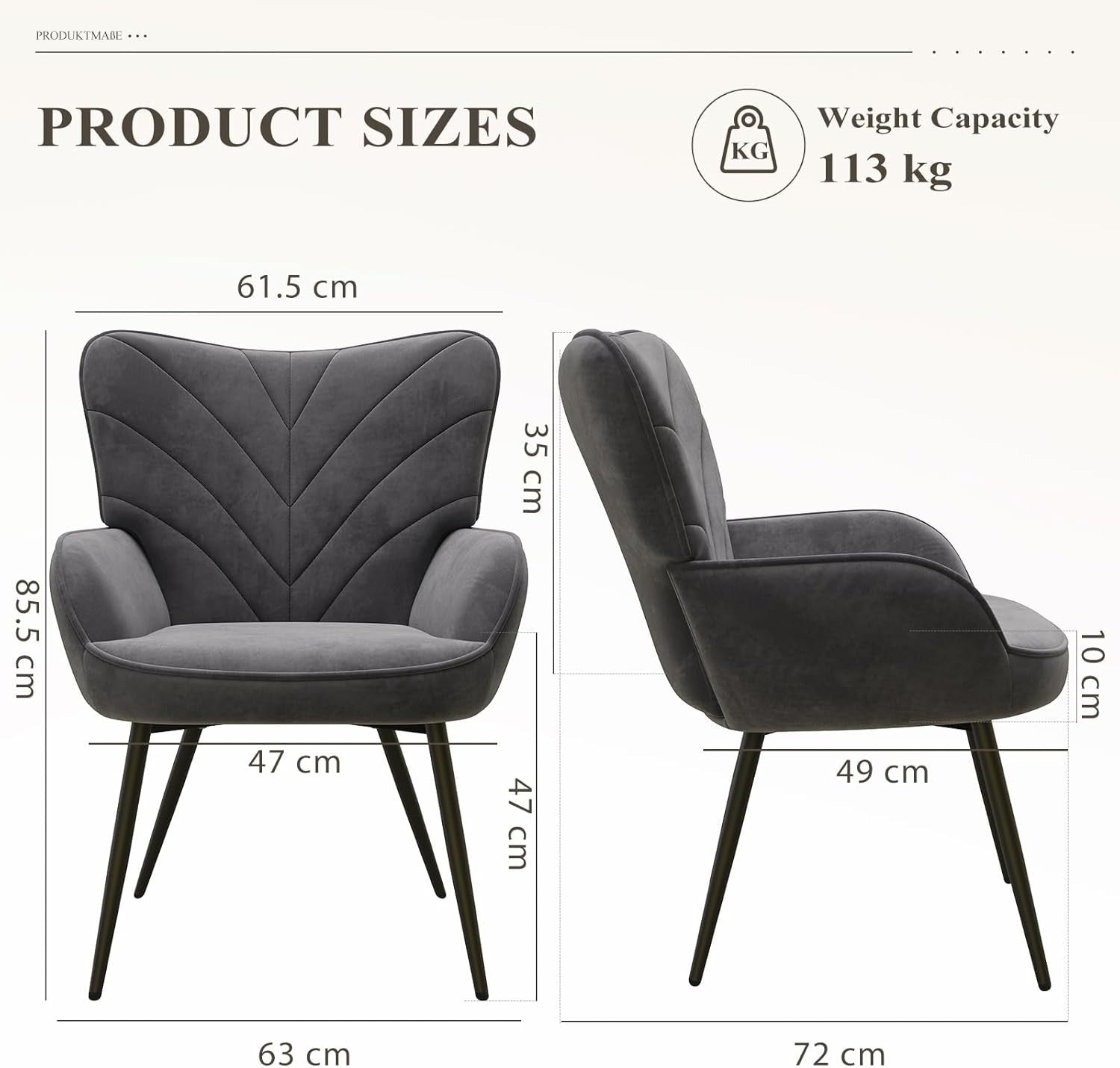 Grey Velvet Accent Chair Modern Armchair Black Metal Legs