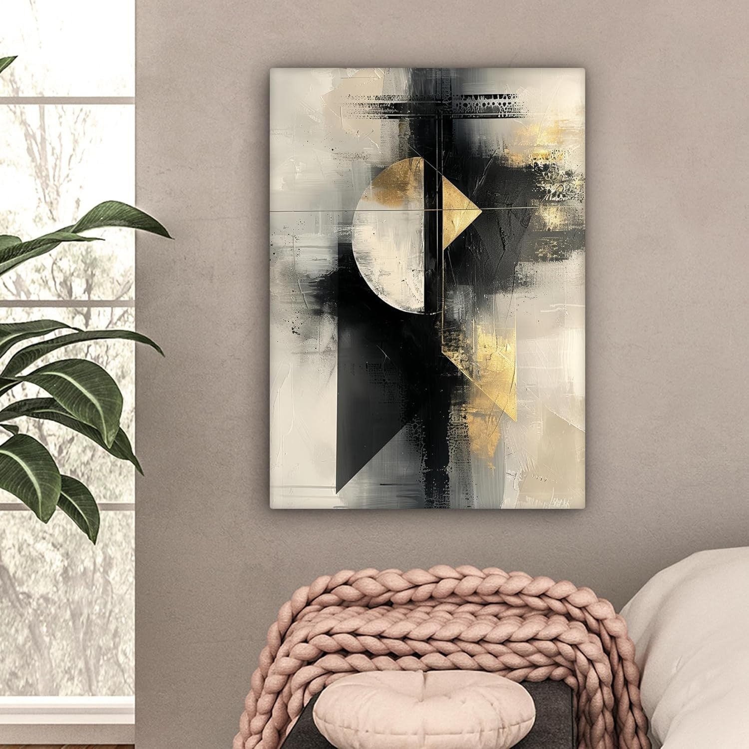 Large Framed Canvas Wall Art 50x70cm Gold Black Luxury Abstract