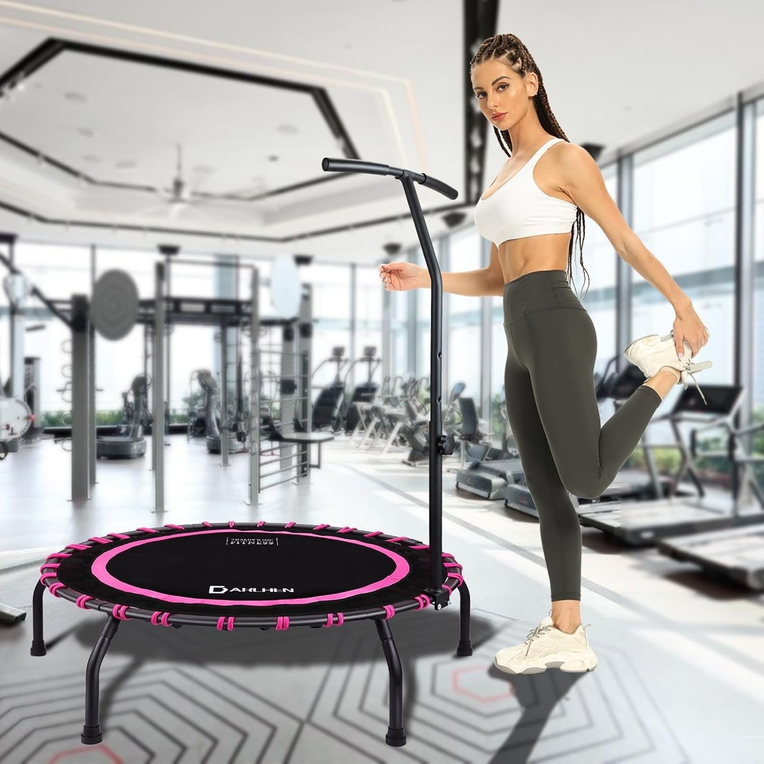150KG Mini Trampoline Adult Indoor Fitness Rebounder Quiet Bungee 100cm