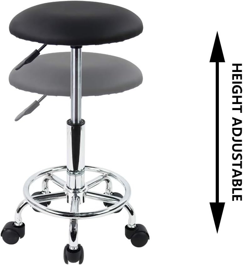Adjustable Swivel Stool Chair with Wheels, PU Leather Seat, Height Lift