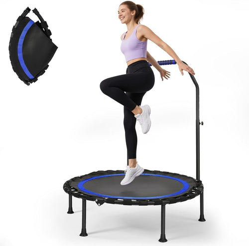 Foldable Exercise Trampoline w Handle Quiet Rebounder 150kg Space Saving