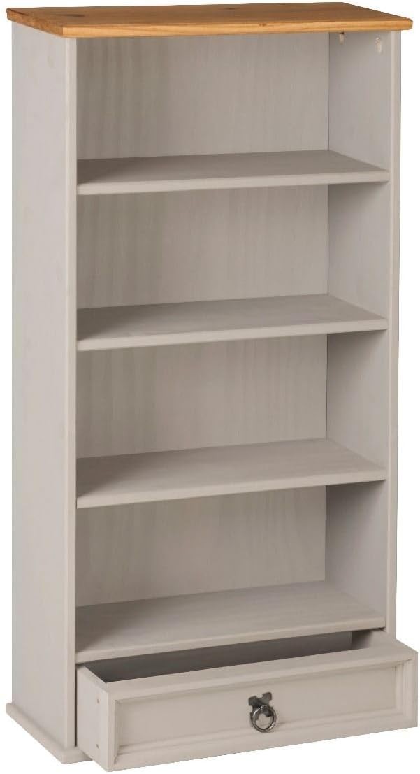 Grey Solid Pine DVD CD Storage Bookcase 1 Drawer Media Rack Unit