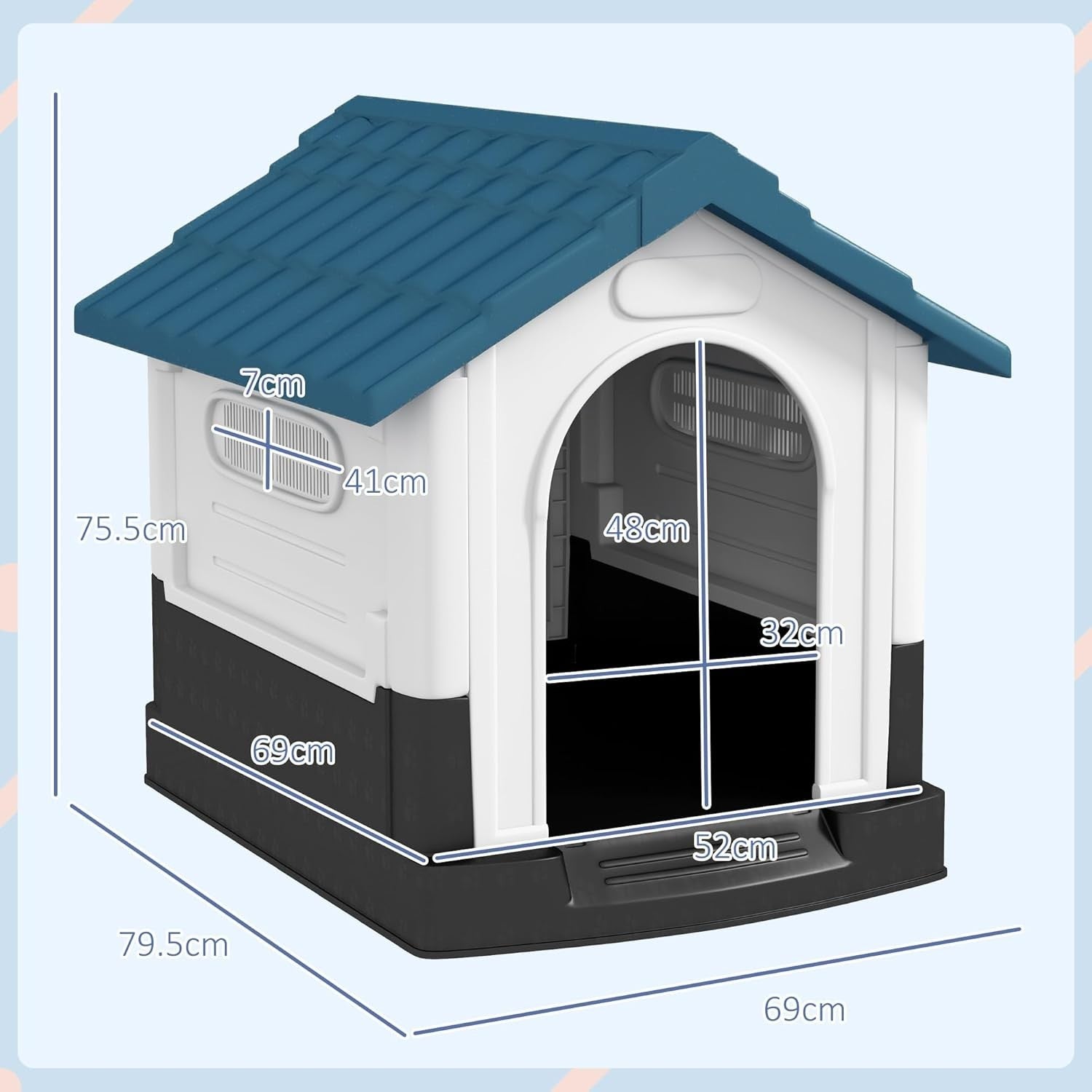 Small Outdoor Dog House Weatherproof Kennel with Vents & Raised Base – Blue
