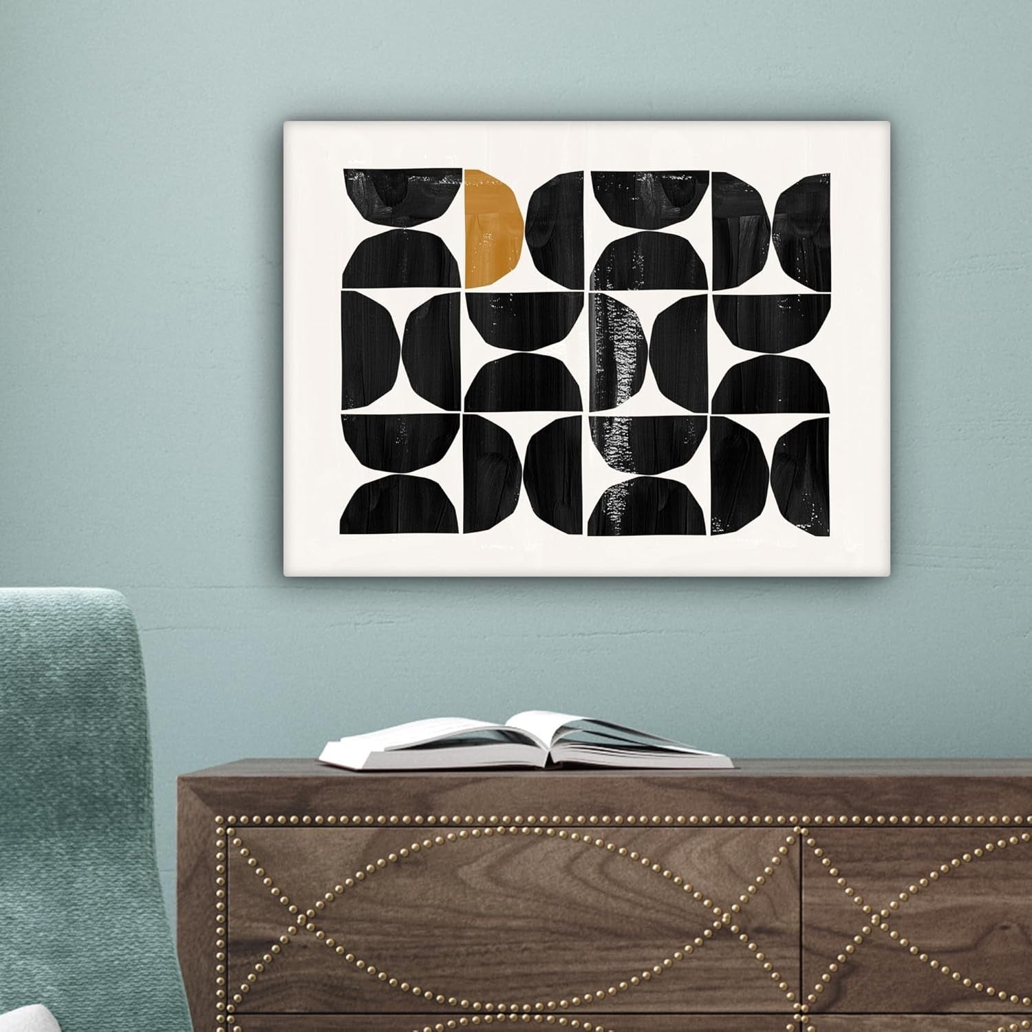 Black Beige Abstract Canvas Wall Art 40x30cm Framed Modern