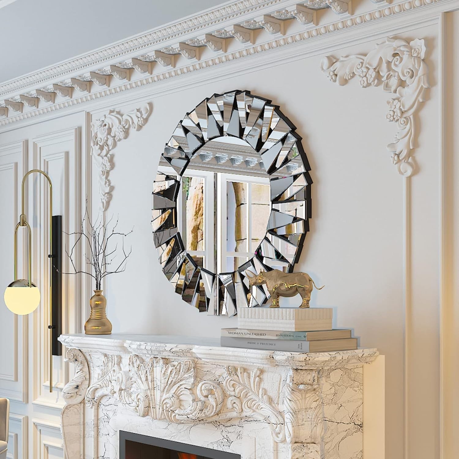 Large 80cm Round Sunburst Wall Mirror - Beveled Glass, Decorative Home Decor