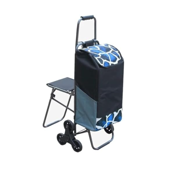 Foldable Stair Climber Shopping Trolley with Seat Heavy Duty Grocery Cart