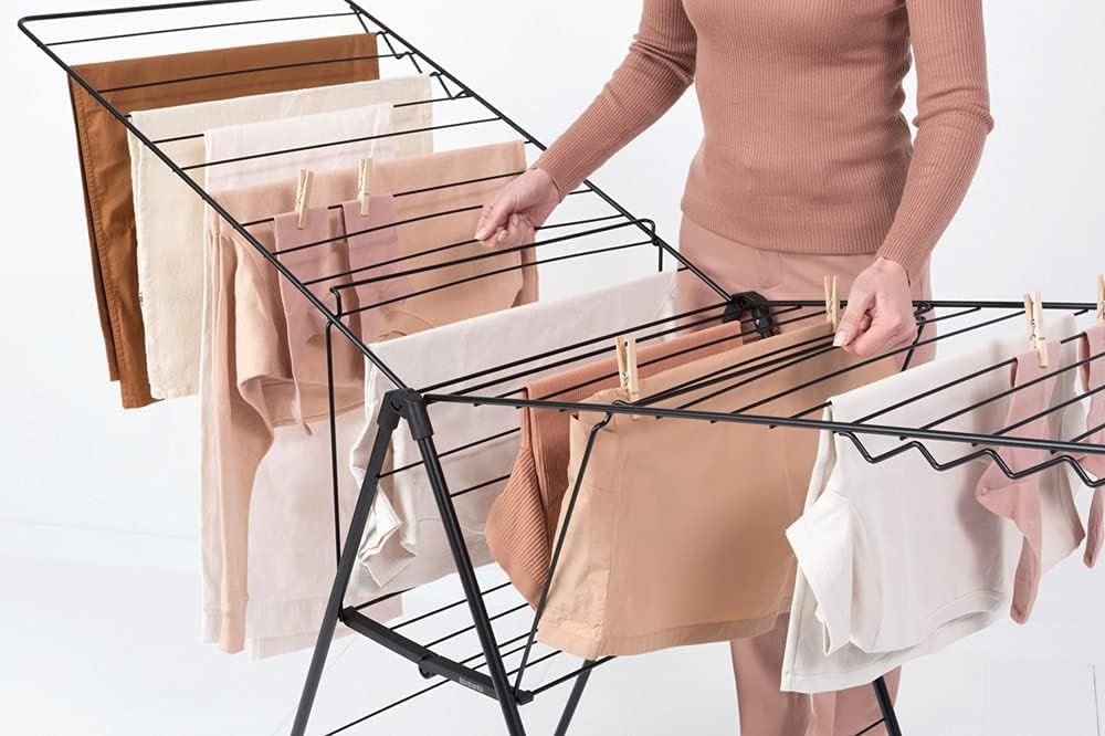 25m Clothes Airer Folding Indoor Drying Rack Stainless Steel Matt Black