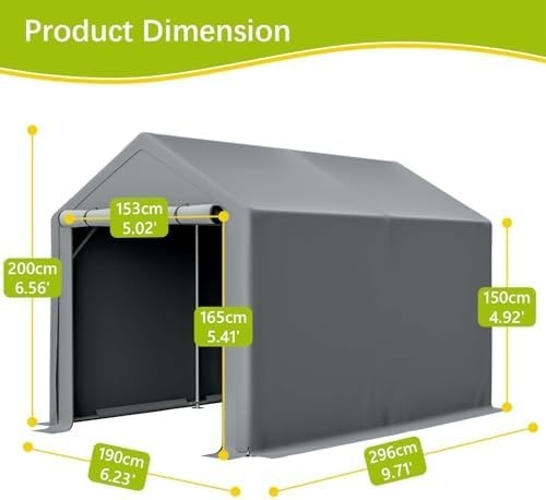 Outdoor Garden Storage Tent 6x10FT Waterproof Steel Frame Grey