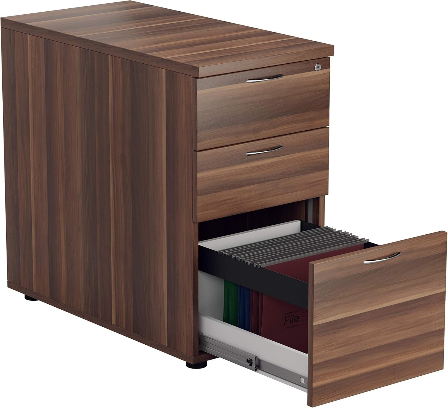 Dark Walnut 3 Drawer Lockable Filing Cabinet 40.4x80x73cm