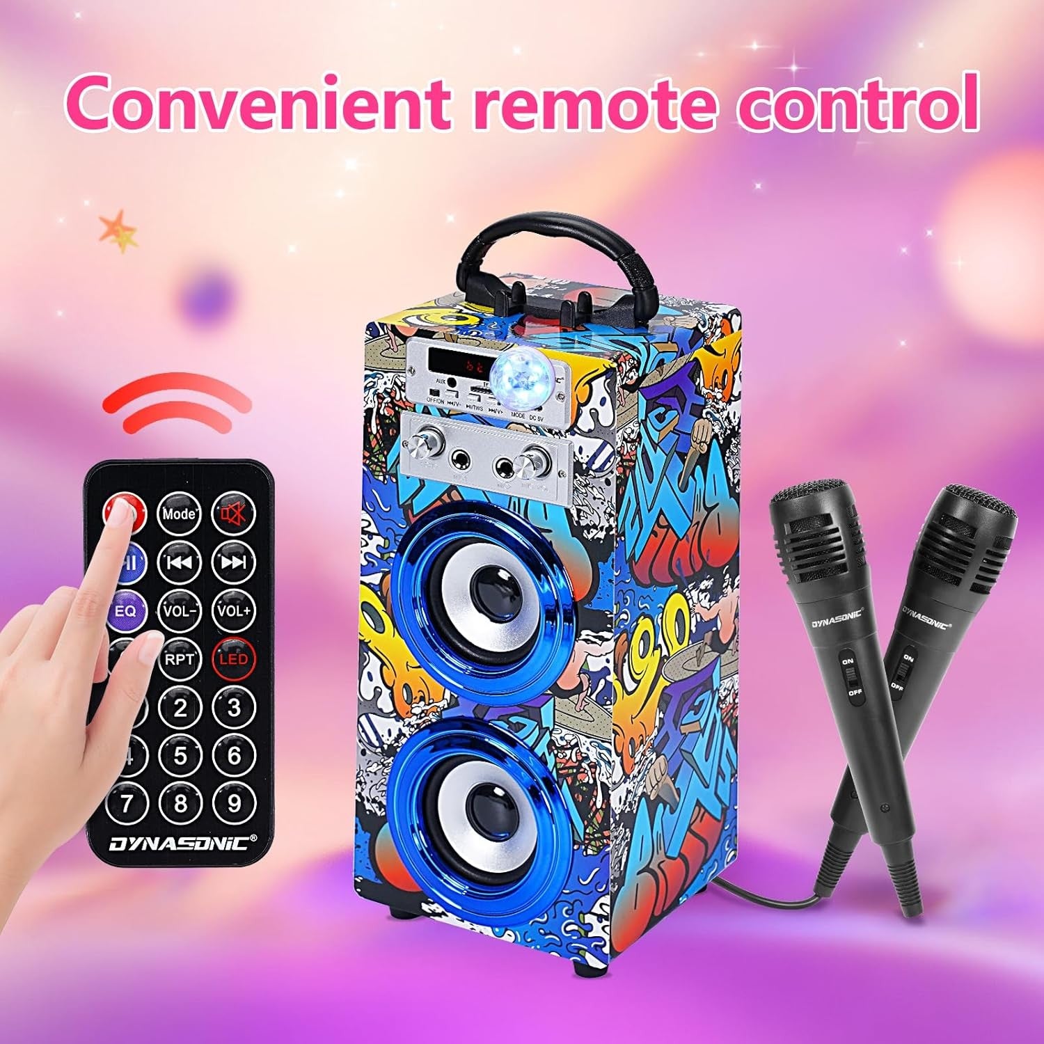 Portable Karaoke Bluetooth 2 Mics LED Lights Kids Teens Fun