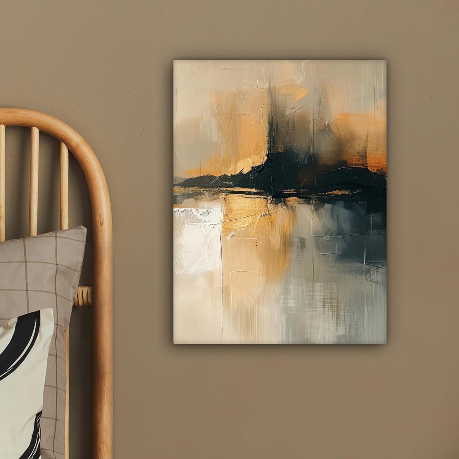 Abstract Black Beige Canvas Wall Art 30x40cm Framed Modern Print