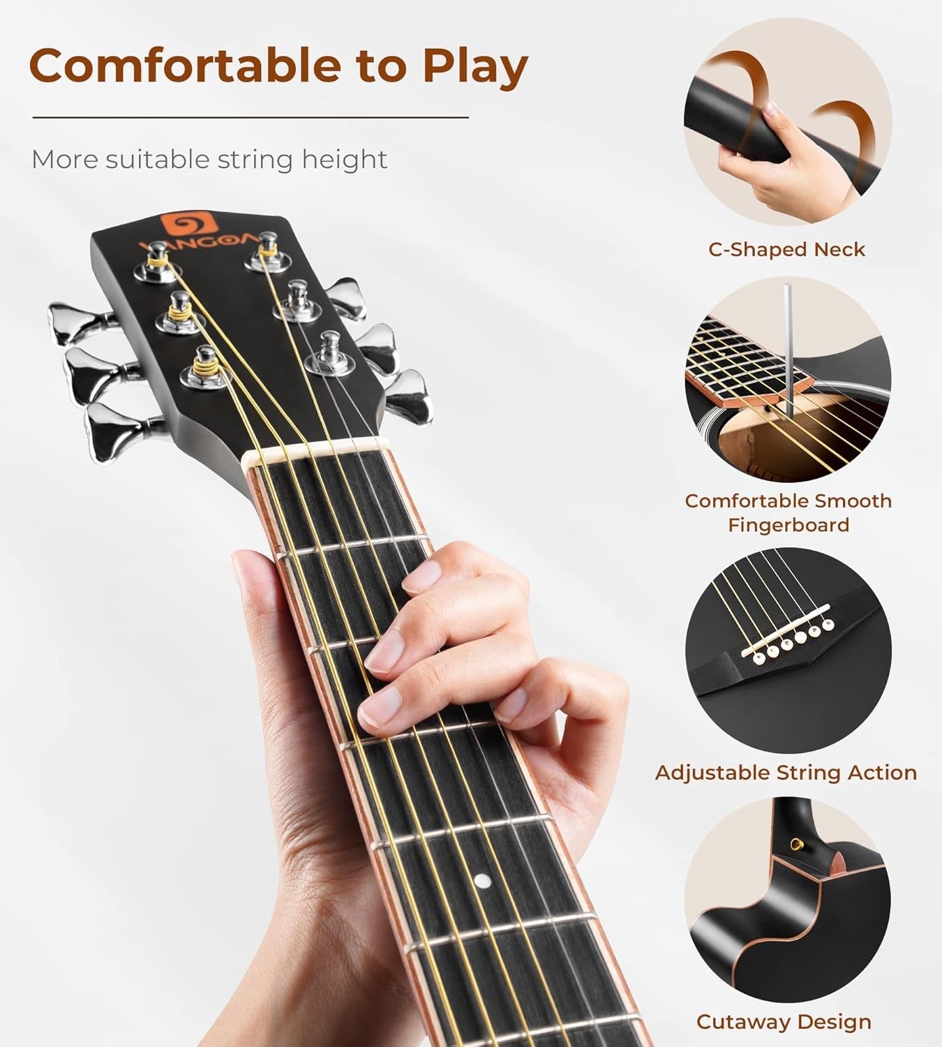 Full Size 41in Acoustic Guitar Cutaway Starter Kit Black