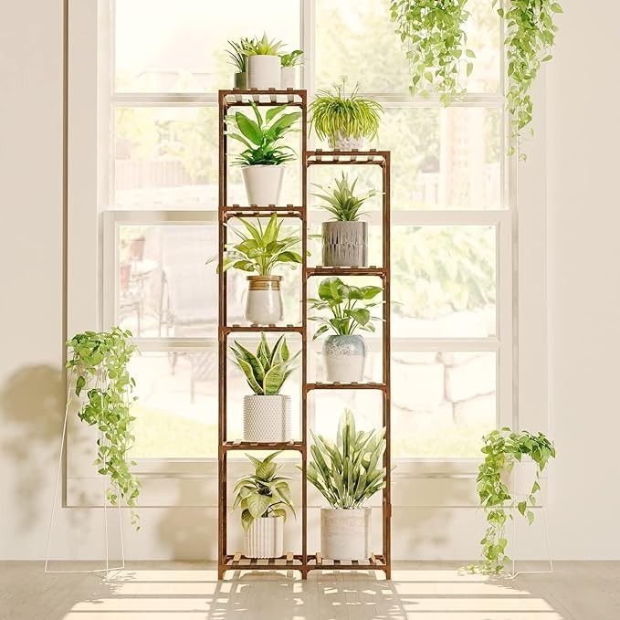 62" Tall Wooden Plant Stand Indoor Outdoor Flower Shelf Corner Rack