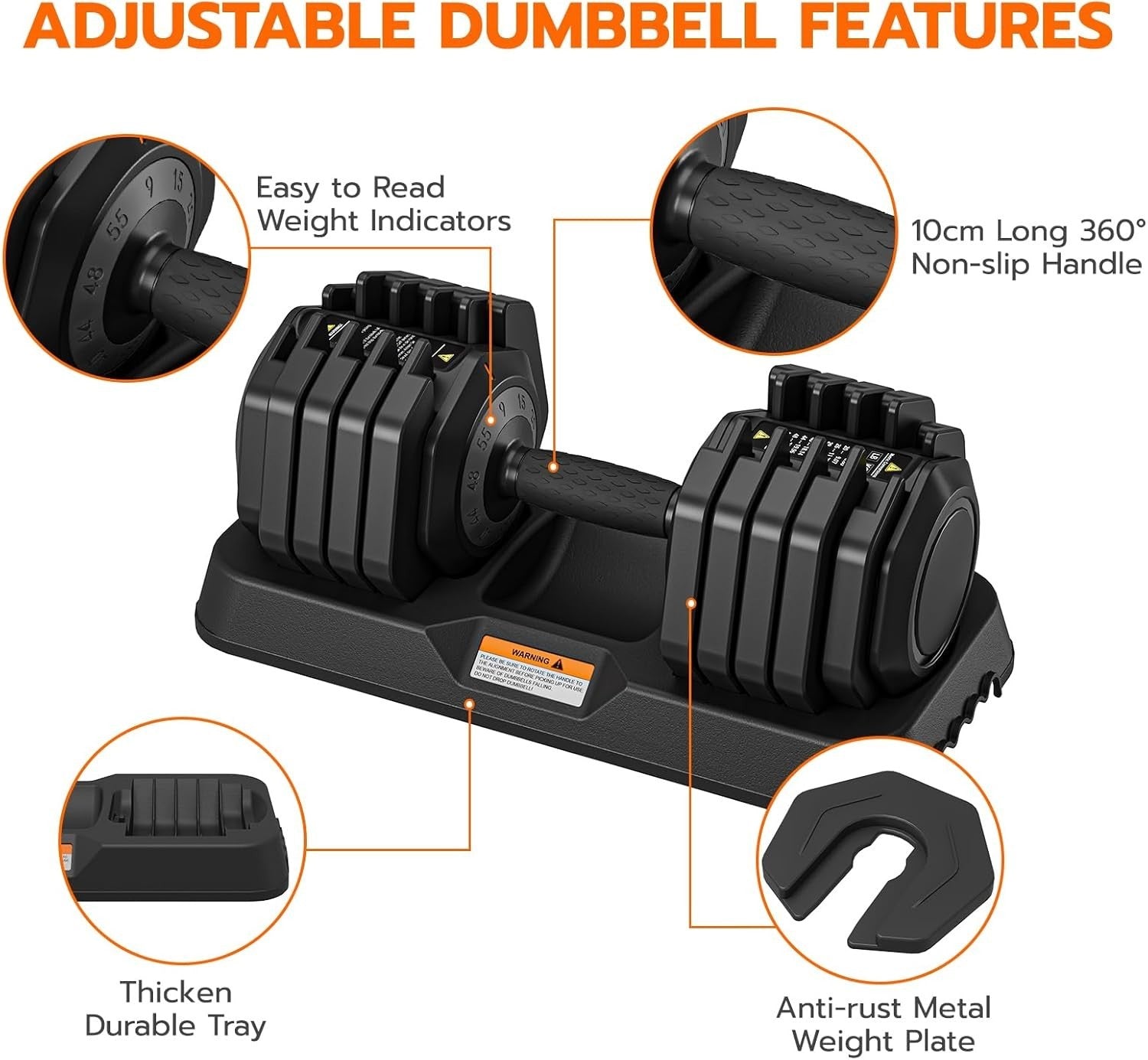 55lb Adjustable Dumbbell Single 10-in-1 One-Hand Dial Non-Slip Home Gym