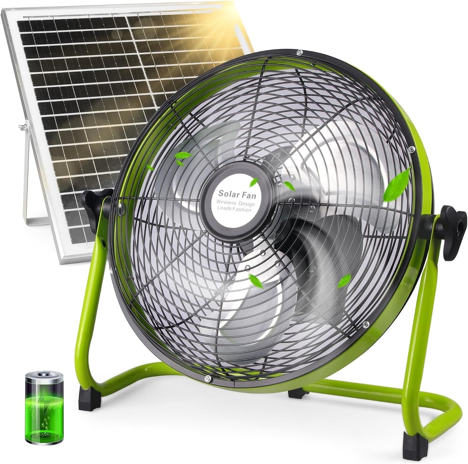 20W Solar Floor Fan – 15000mAh Rechargeable Portable 12-Speed Outdoor Black