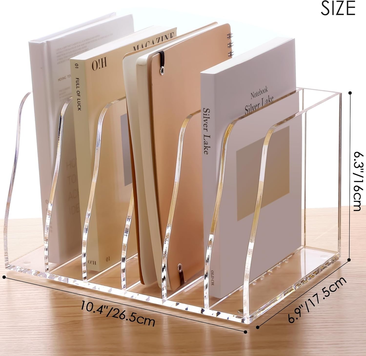 Clear Acrylic Desk File Organizer 6-Section Magazine Document Holder