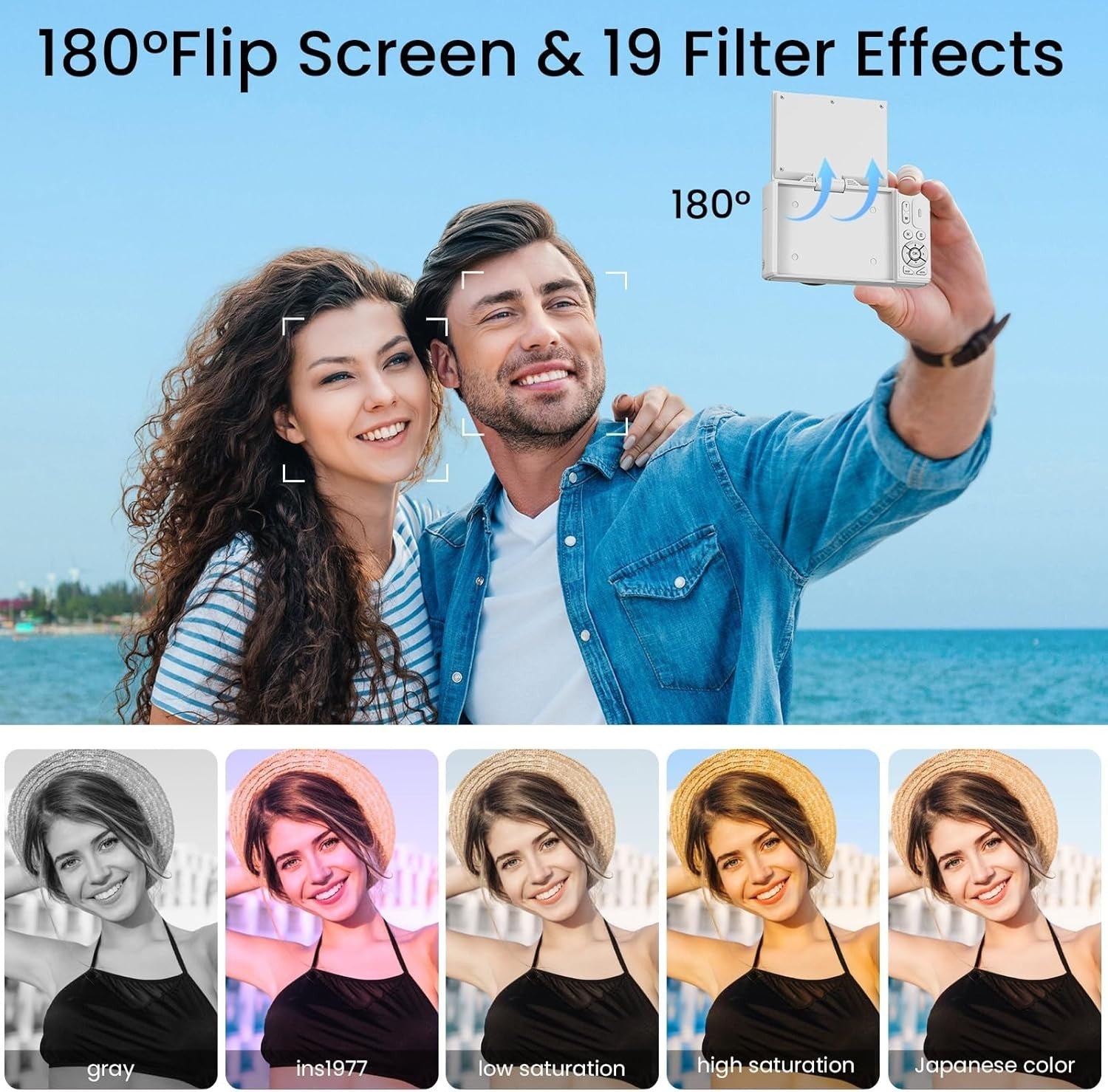 5K 75MP Vlogging Camera WiFi Flip Screen Zoom Camera White 64GB