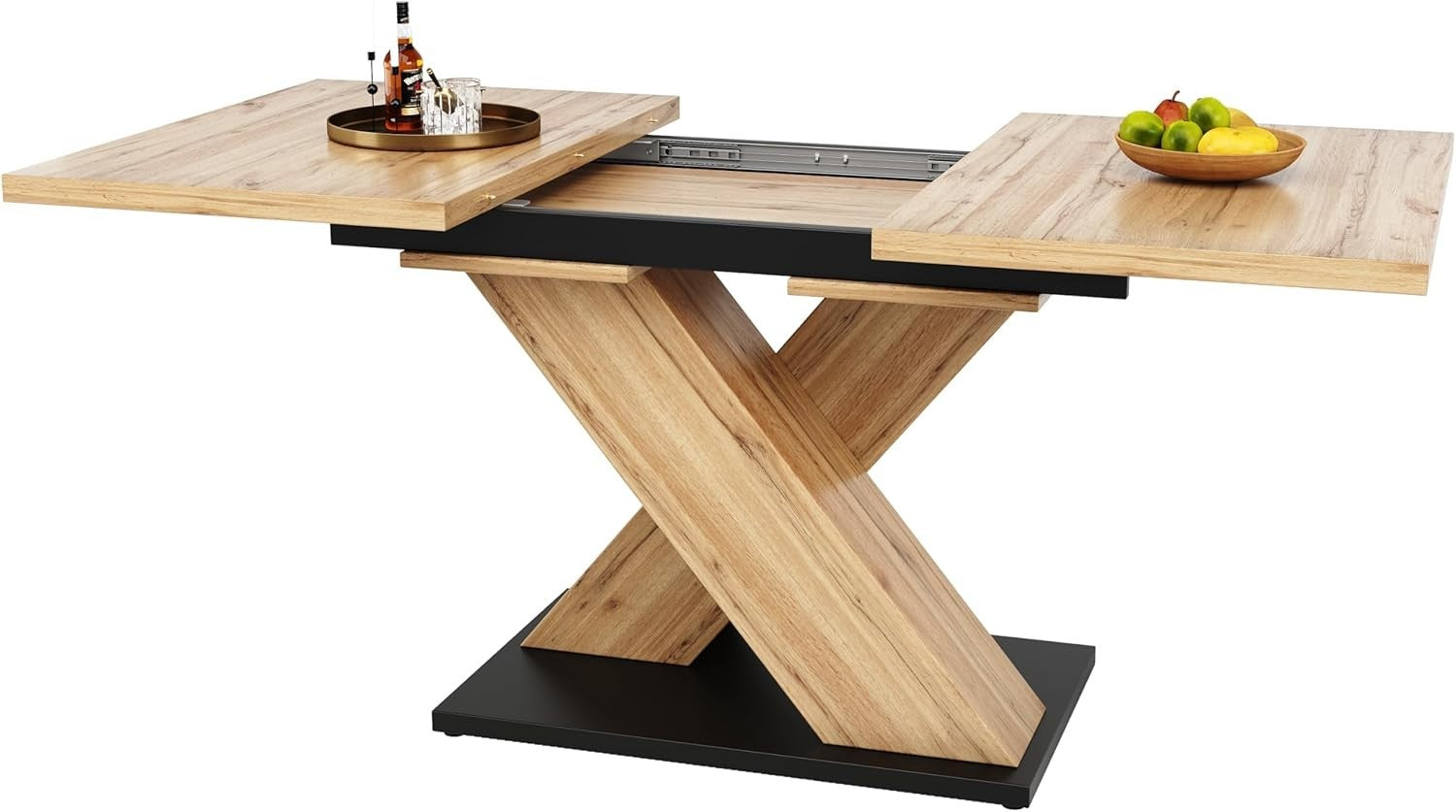Extendable Dining Table 6-8 Seat Solid Wood Look Pedestal Base Modern