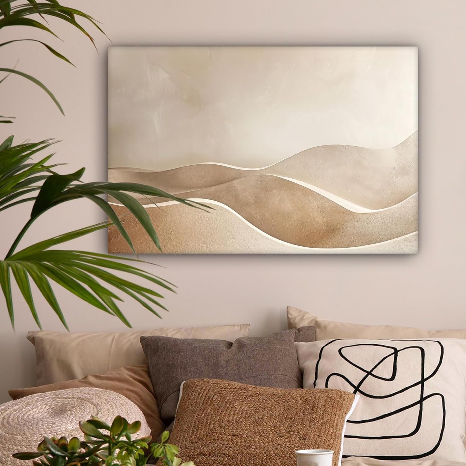 Beige Abstract Hills Canvas Wall Art 60x40cm Framed Modern