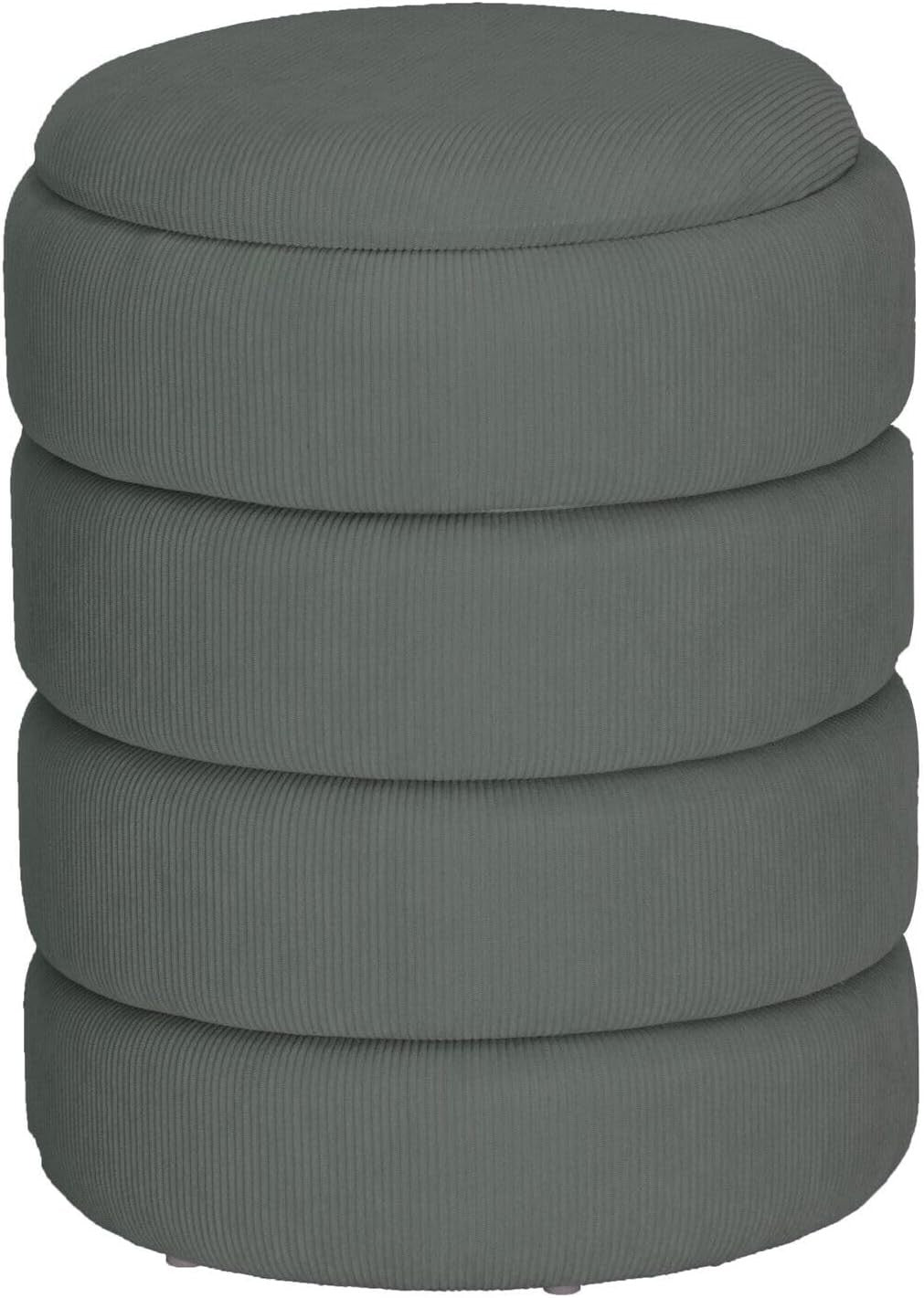 Light Grey Velvet Round Storage Ottoman Pouffe Footstool Vanity Stool