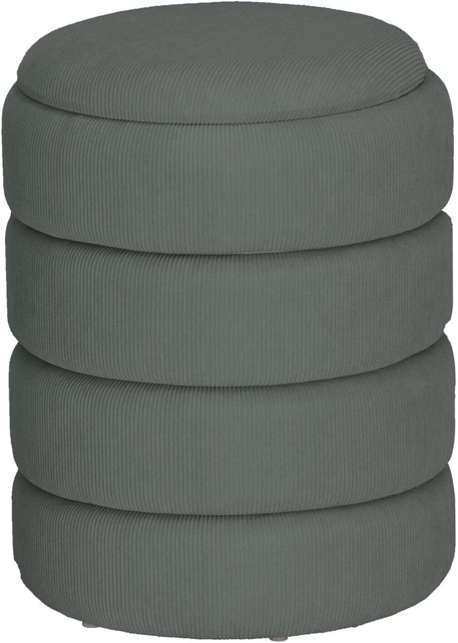 Light Grey Velvet Round Storage Ottoman Pouffe Footstool Vanity Stool