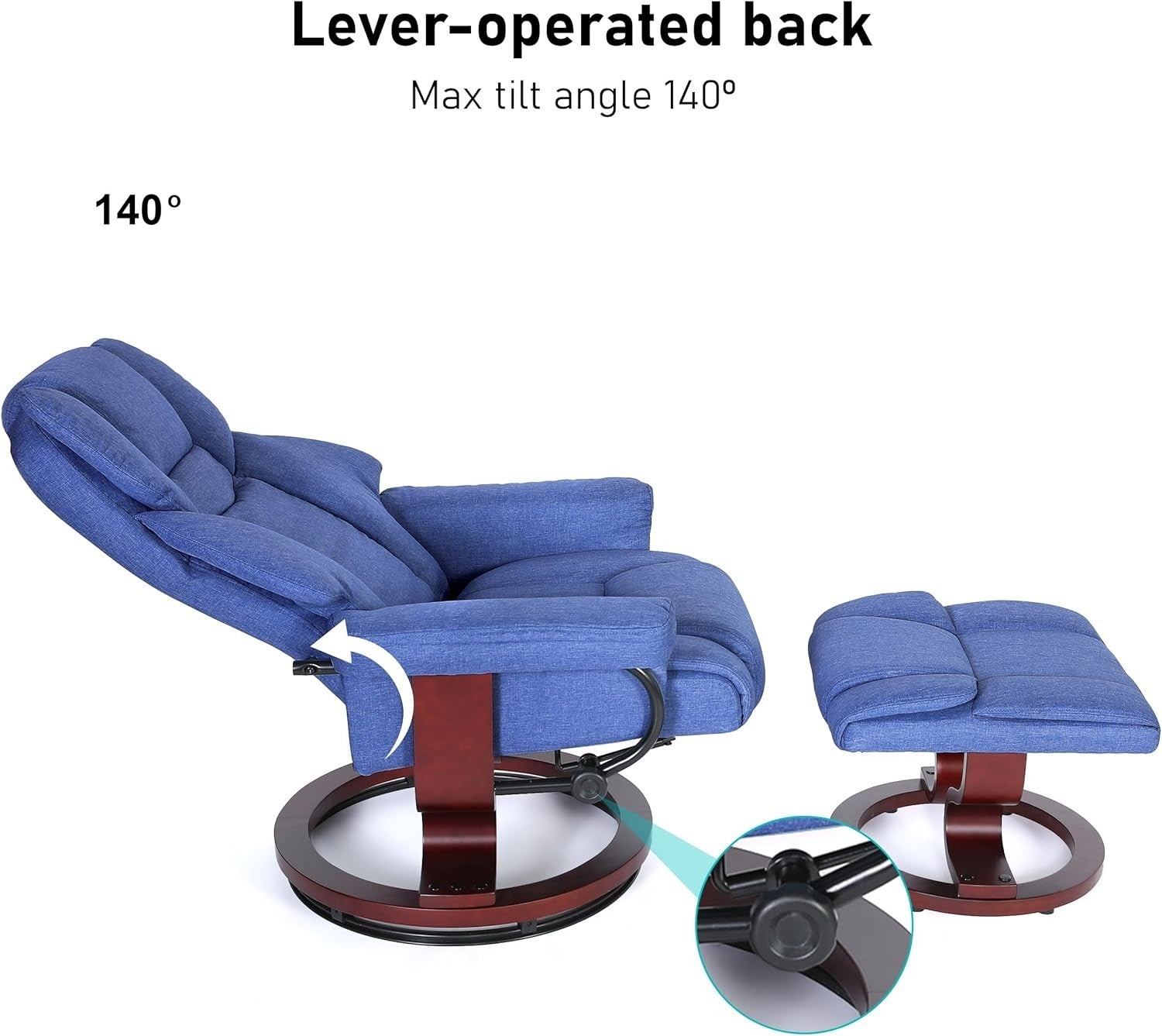 Swivel Recliner Armchair with Footstool Linen High Back Tilt Lounge