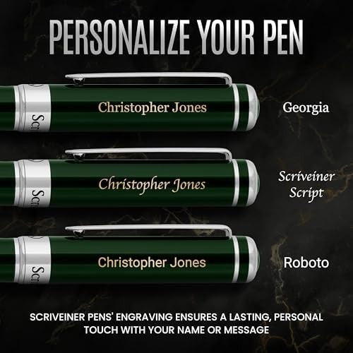 Luxury Personalised Ballpoint Pen – Green Brass Chrome, Refillable Black Ink