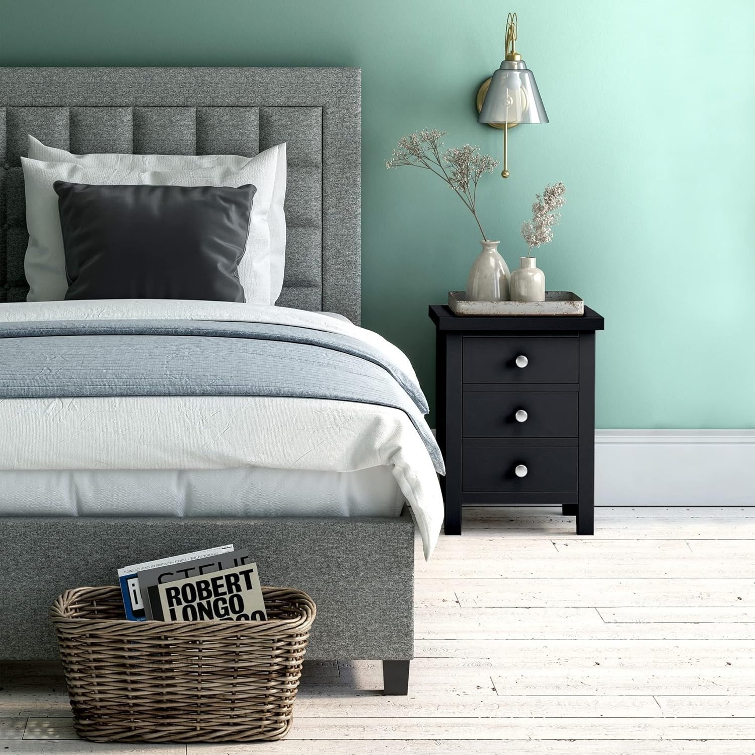 Black Solid Wood 3 Drawer Bedside Table Fully Assembled 42x32x56cm Modern