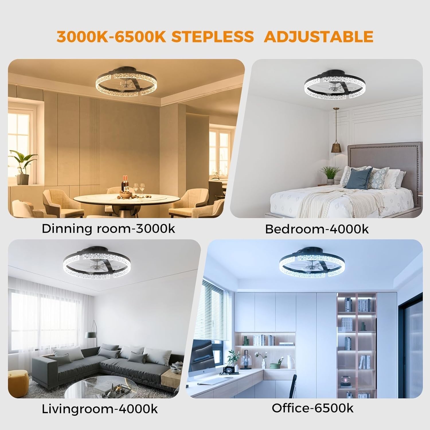 Aphyni 46cm Black Ceiling Fan with Lights Low Profile LED Dimmable Remote