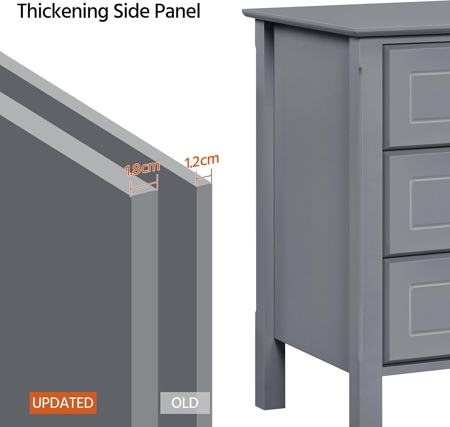 Dark Grey Bedside Tables Set of 2 – Wooden 3 Drawer Nightstand