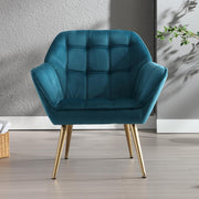 Blue Velvet Accent Armchair Metal Legs Modern Cocktail Chair