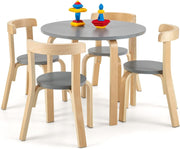 Kids Round Table & 4 Chairs Set Wooden Activity Desk Space-Saving Design