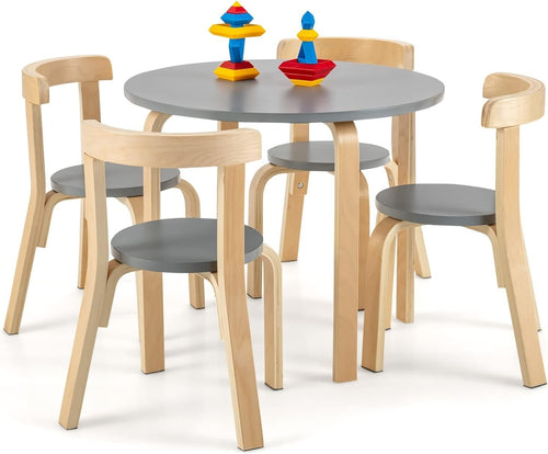 Kids Round Table & 4 Chairs Set Wooden Activity Desk Space-Saving Design