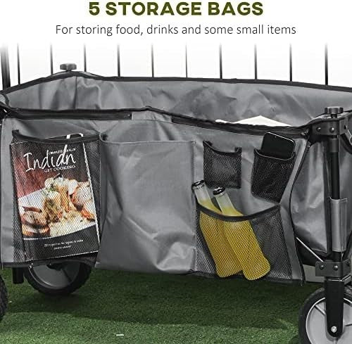 Folding Garden Trolley Utility Wagon 100kg Outdoor Cargo Cart on Wheels