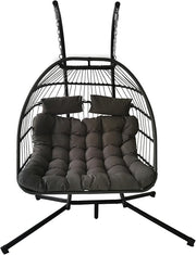 Foldable Double Egg Swing Chair with Stand, Rattan Hammock Seat, 240kg Capacity