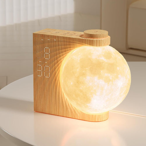 Warm White 3D Moon Light Alarm Clock Sunrise RGB Night Lamp Dual Alarm