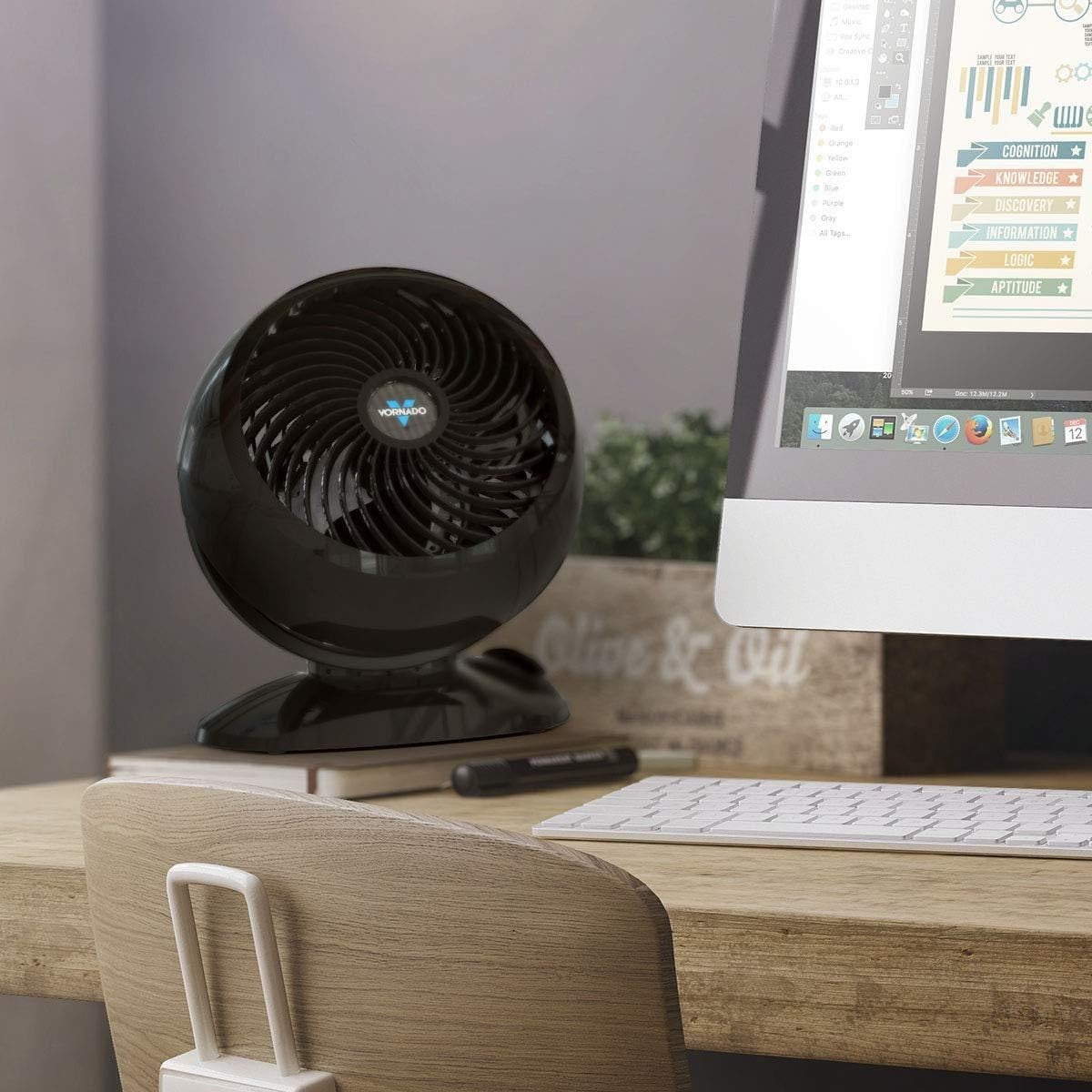 Black Table Fan – 3-Speed Quiet Air Circulator w/ Adjustable Tilt for Bedroom