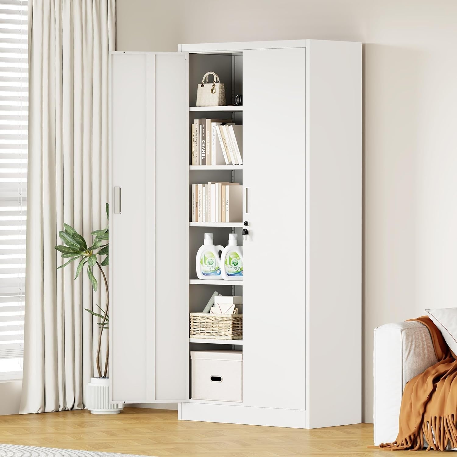 Locking Steel Storage Cabinet 180H 5 Shelves Garage Office Cupboard Metal
