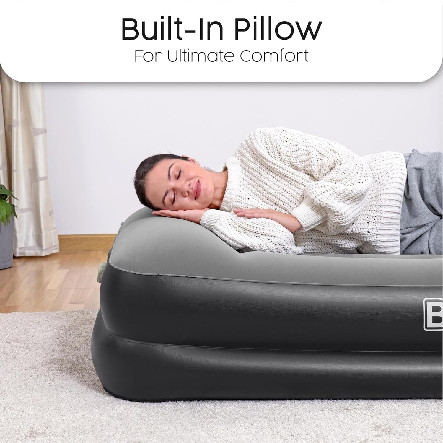 Inflatable Air Mattress Twin Size with Built-In Electric Pump & Flocked Top