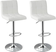 Set of 2 Adjustable White PU Leather Bar Stools with Swivel & Footrest