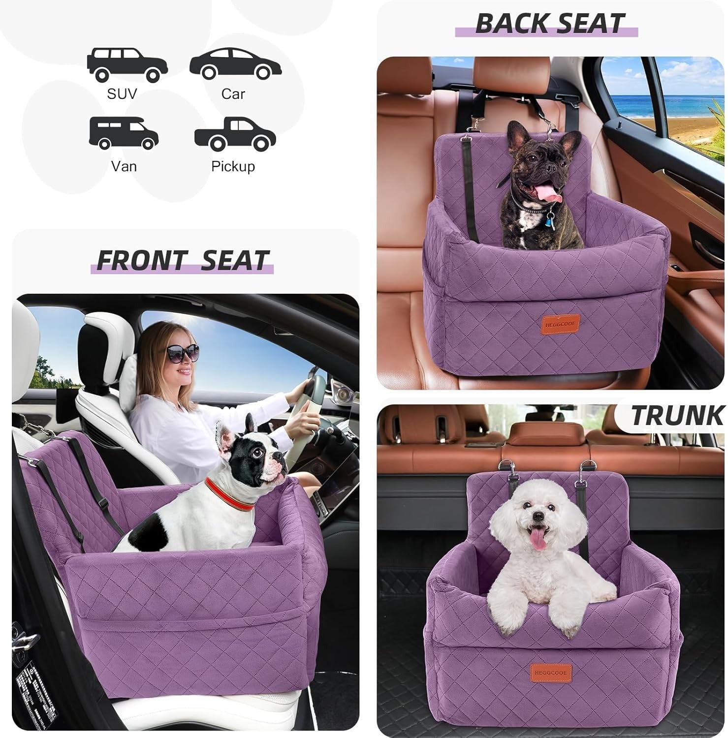 Purple Dog Booster Car Seat Memory Foam Travel Bed 2 Safety Belts